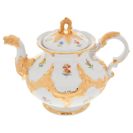 Teapot, Shape "B-Form", Strewn flowers, gold (bronze coloured), light, V 1,20 l