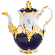 Coffee Pot, large, Shape "B-Form", strewn flowers, royal blue ground, bronze coloured, V 1,5 l