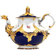 Teapot, Shape "B-Form", strewn flowers, royal blue ground, bronze coloured, V 1,20 l