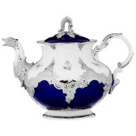 Teapot, Shape "B-Form", Strewn Roses, white-grey, royal blue, shiny platinum, V 1,20 l