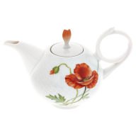 Teapot, small, Shape "Waves Relief", Wild poppy, red, white rim, V 0,2 l